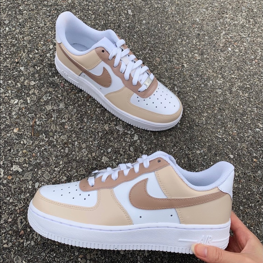 Beige + Brown Light Variation Custom Nike Air Force 1’s (AF1s) Size 10